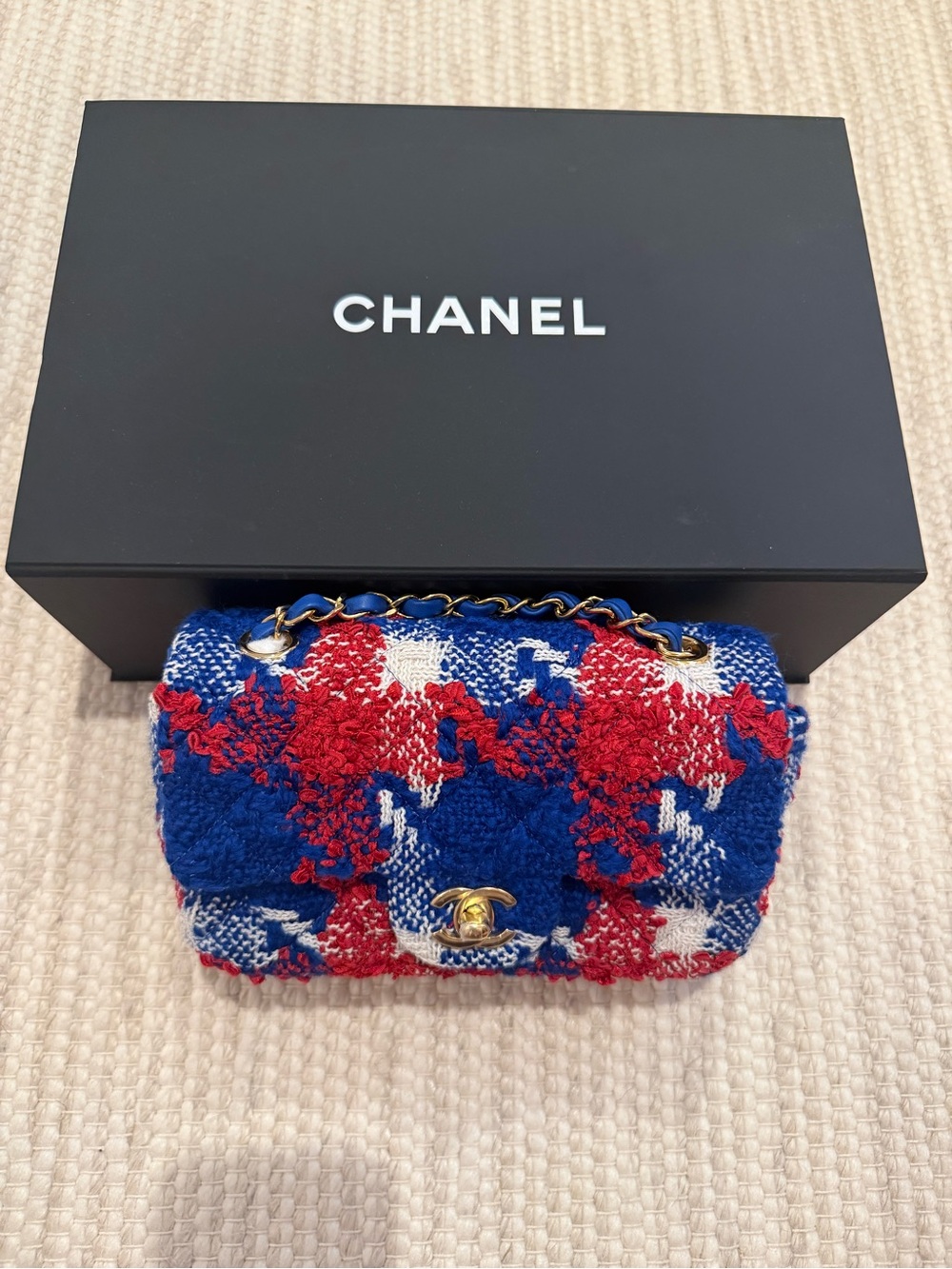 CHANEL 26A Red, White & Blue Tweed Small Flap Bag